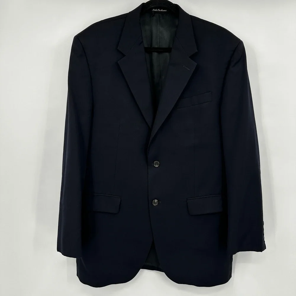Lauren Ralph Lauren Mens Navy‎ Blue Pure New Wool 2 Button Blazer Sport Coat 44R